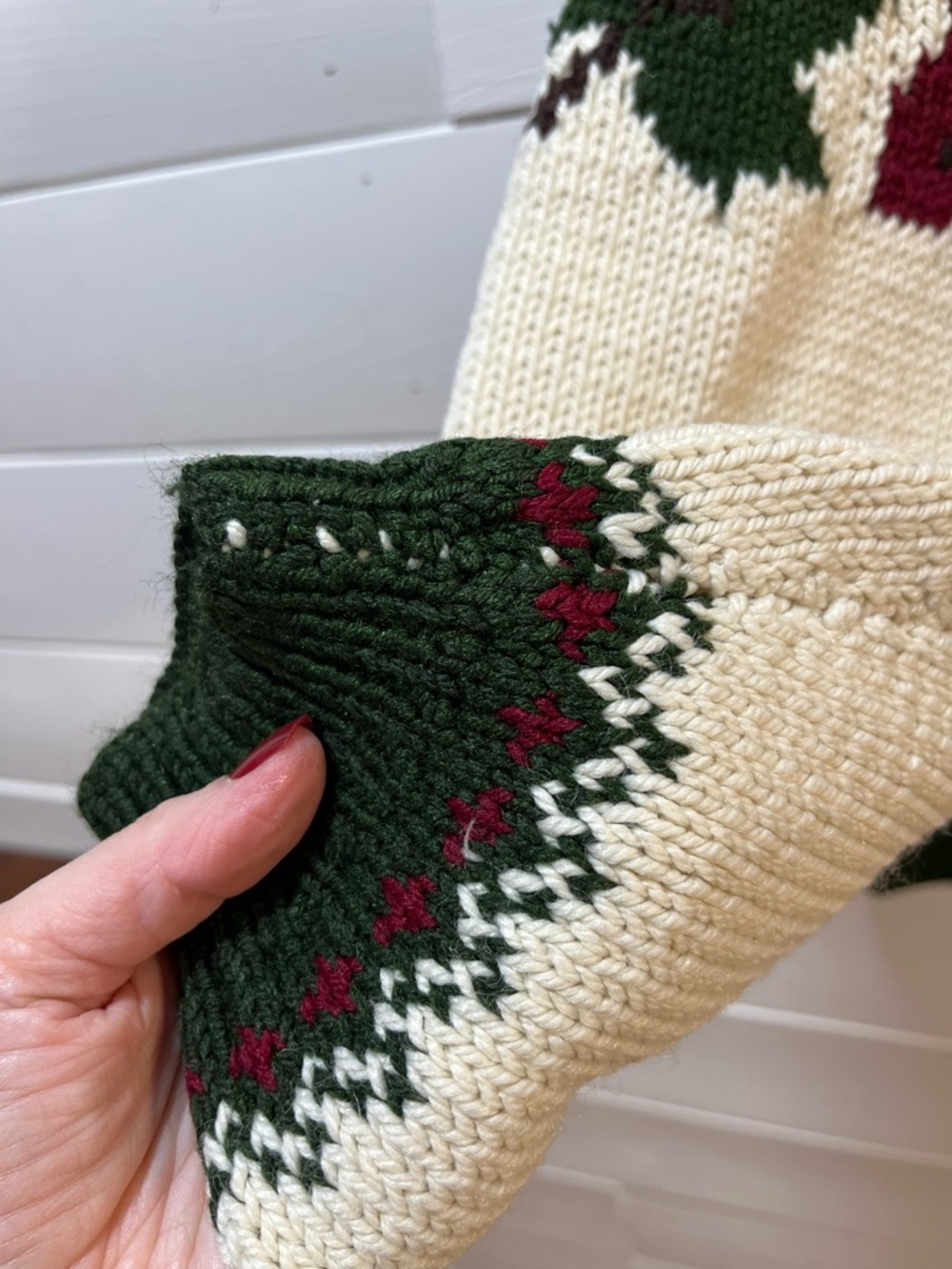 HANDMADE Cream Leaf Pattern Knit Sweater L/XL - Picture 5 of 12